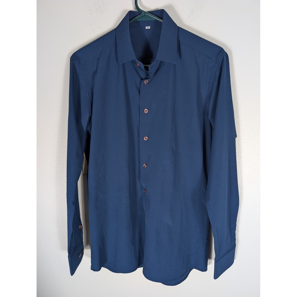 State & Liberty Mens Medium Athletic Dress Shirt Blue Long Sleeve Performance